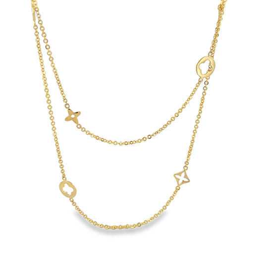 30” Long Chain and Charms Yellow Gold