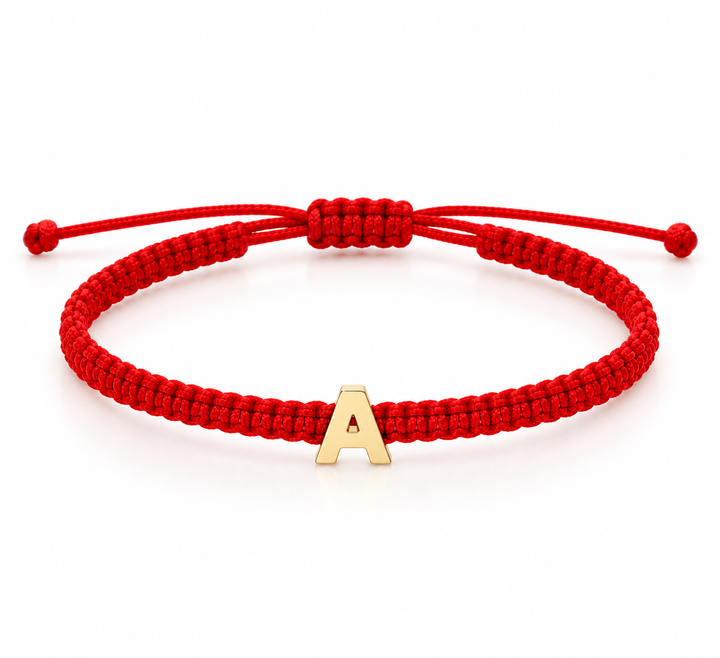 14K Yellow Gold Initial Letter 8mm Red Cord