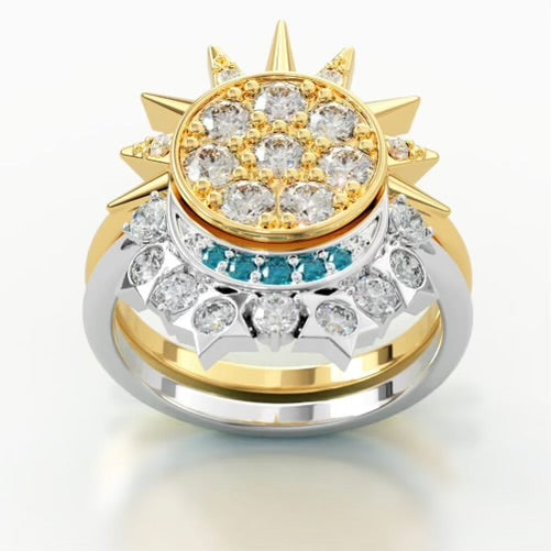 14K Gold Sun and Moon Diamond Ring
