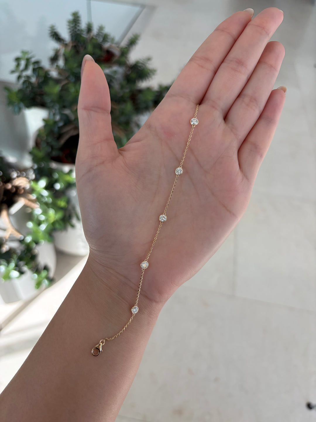 14K Yellow Gold By the Yard Lab Diamond Bezel Bracelet