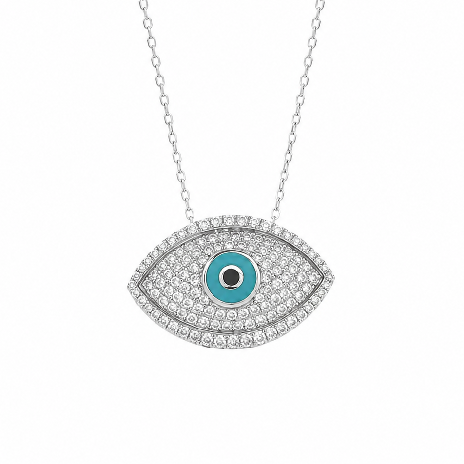18K White  Gold Enamel and Diamond Eye Necklace