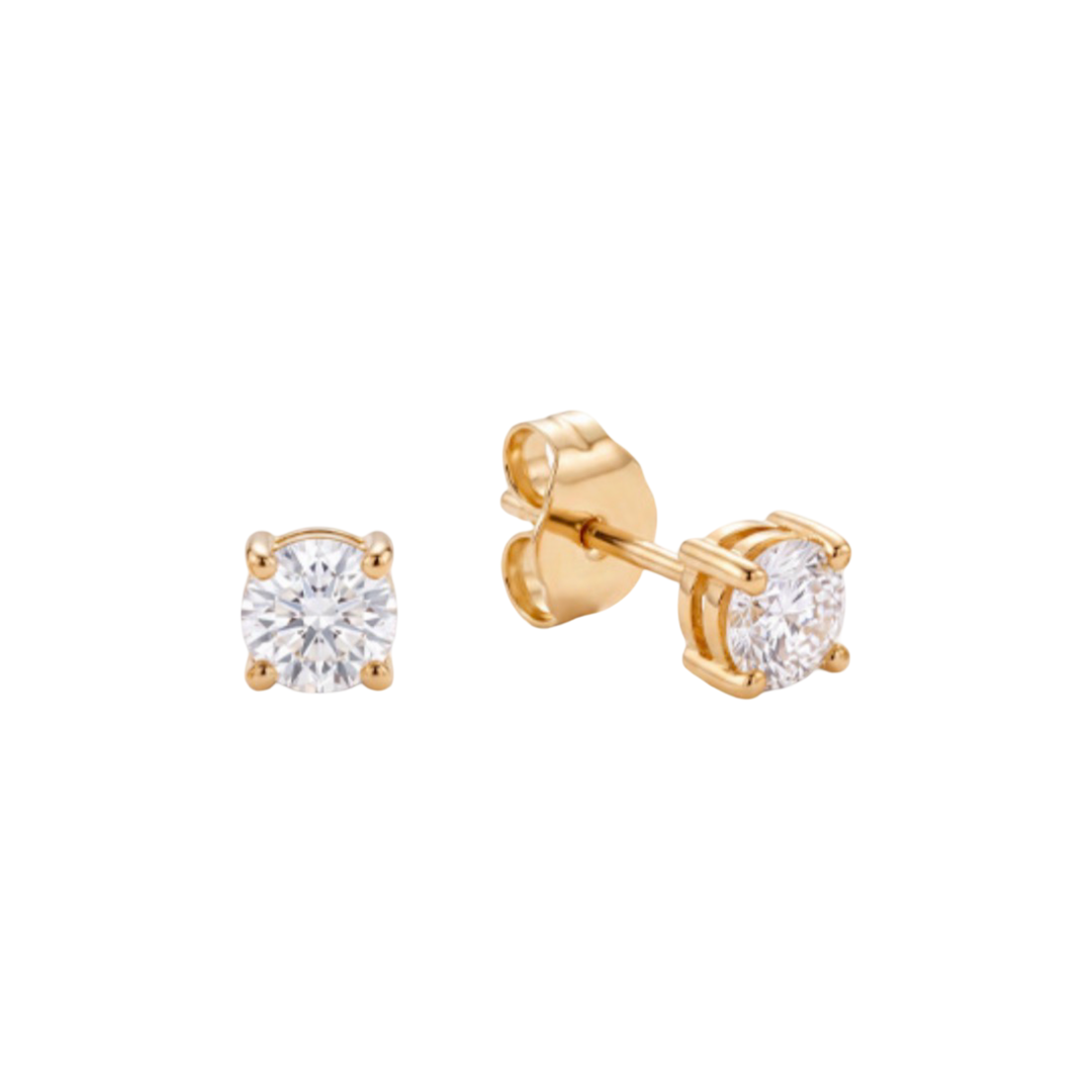 18K Yellow Gold Round Lab Diamond Studs Pushbacks