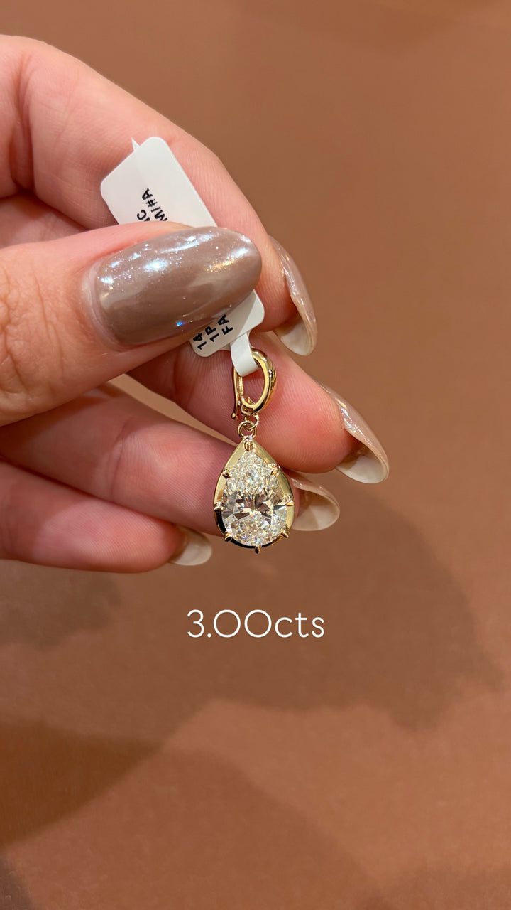 14K Yellow Gold Pear Cut Pendant Lab Grown Diamond Clip Charm