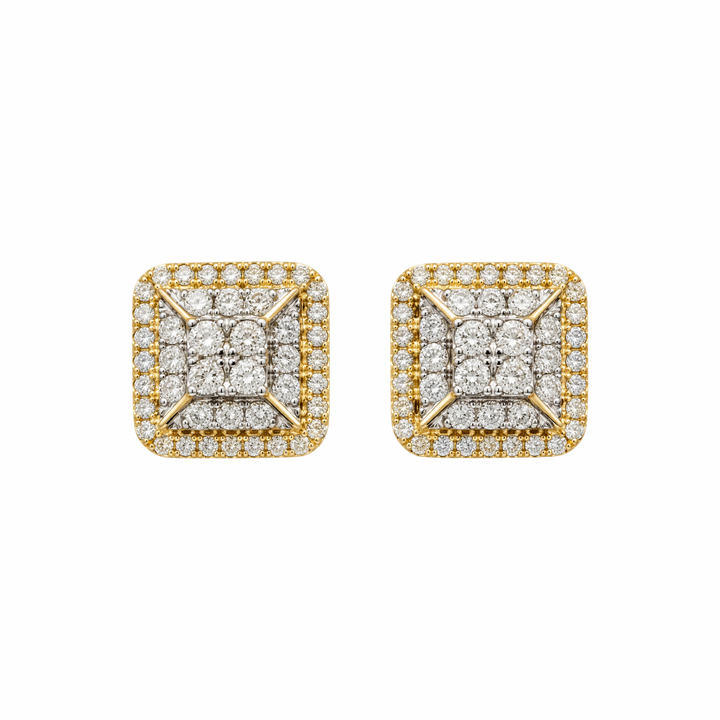 14K Yellow Gold and Diamonds Square Earrings Screwbacks