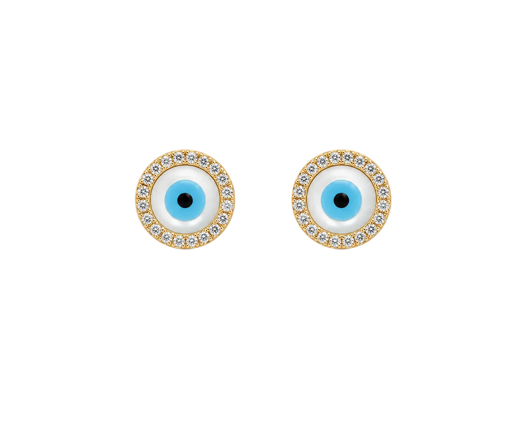 14K Yellow Gold Diamonds Eye Earrings Pushbacks