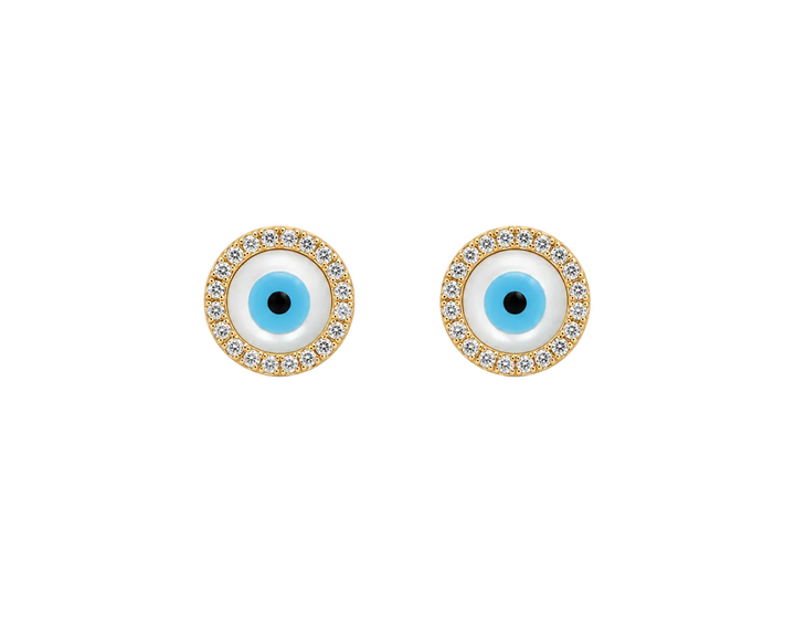 14K Yellow Gold Diamonds Eye Earrings Pushbacks