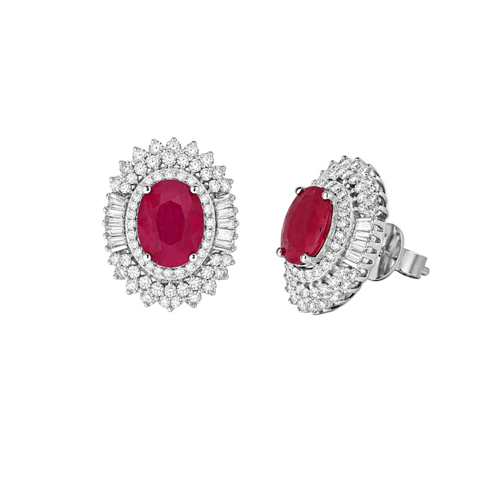 14K White Gold 1.15 CT Diamond Ruby 2.75 CT Earrings Diana Inspired Pushback
