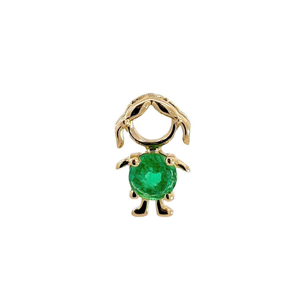 14K Yellow Gold Birthstone Round Prong Emerald Girl Pendant May