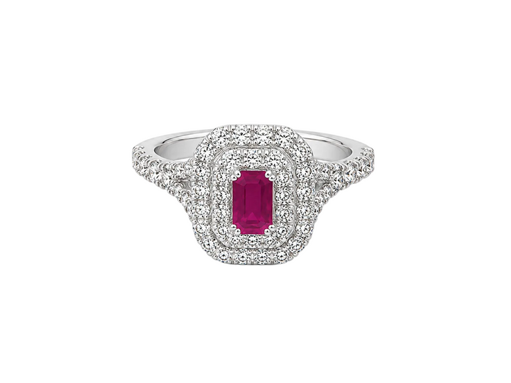 14K White Gold Ruby and Diamonds Ring