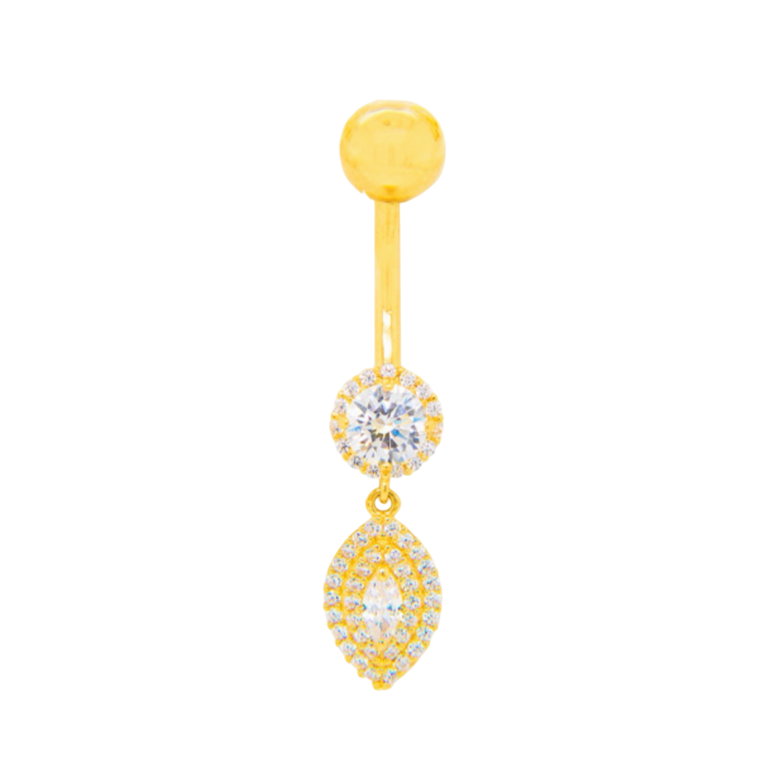 14K Yellow Gold Zirconia Belly Piercing