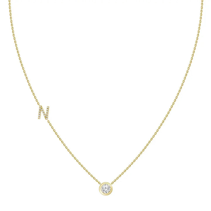 18K Yellow Gold Accent Bezel Diamond Initial Necklace