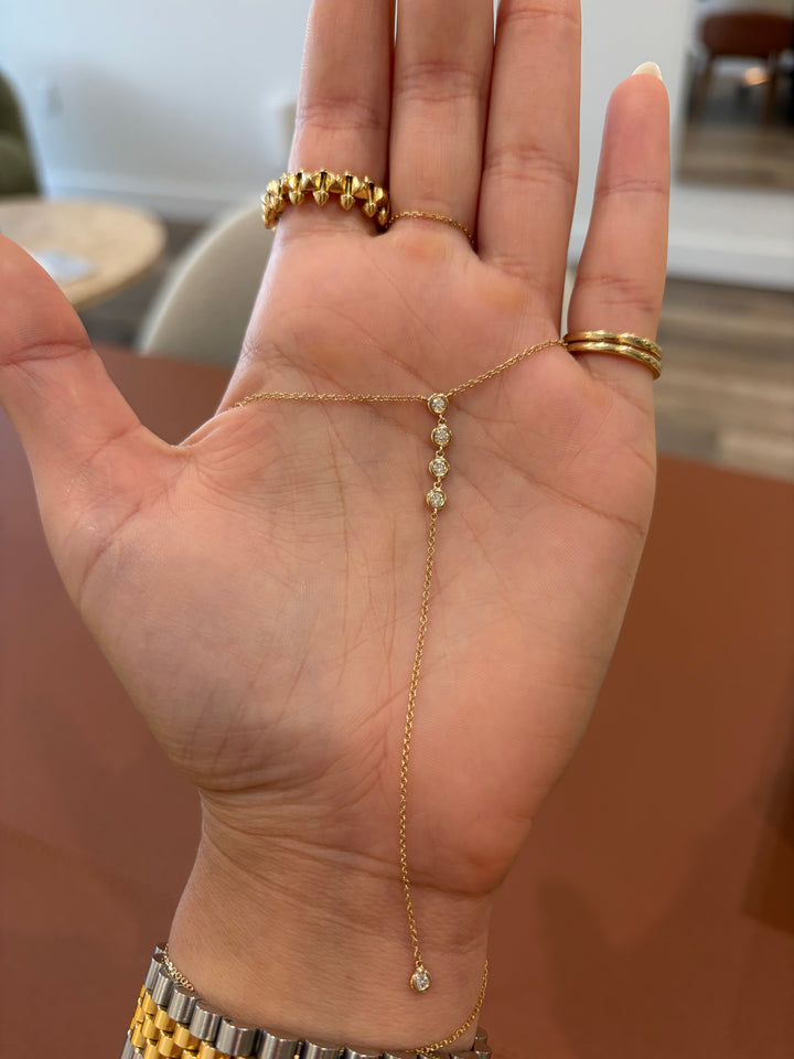 14K Yellow Gold Round Bezel Lariat Diamond Necklace