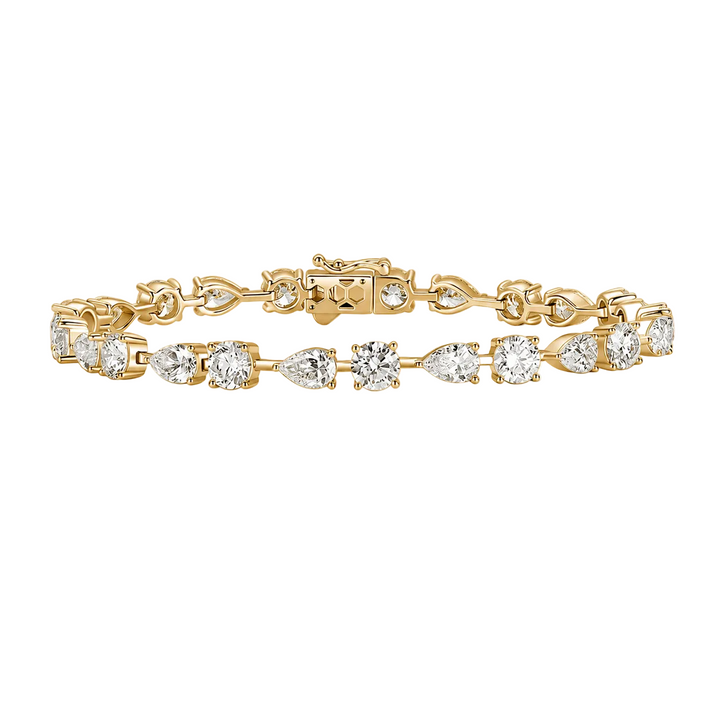 14K Yellow Gold Round and Pear Shape Lab Diamond 10cts Bracelet