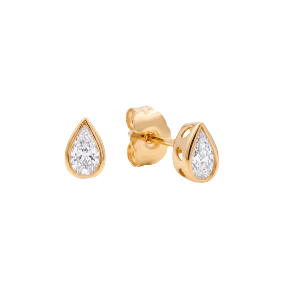 18K Yellow Gold Pear Lab Diamond Studs Pushbacks