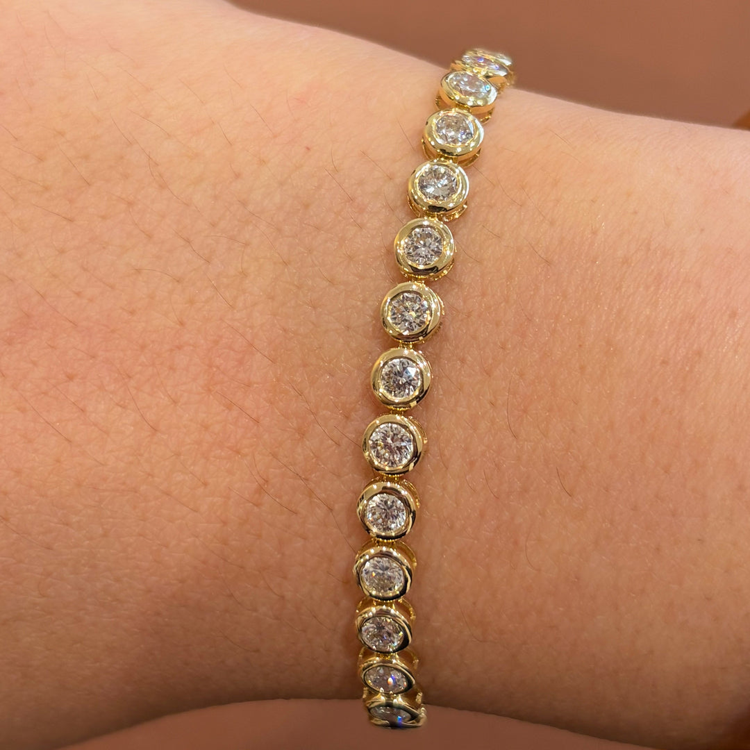 14K Yellow Gold Lab Diamond Round Bezel Tennis Bracelet