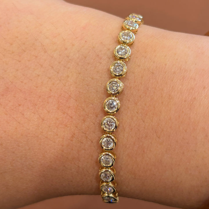 14K Yellow Gold Lab Diamond Round Bezel Tennis Bracelet