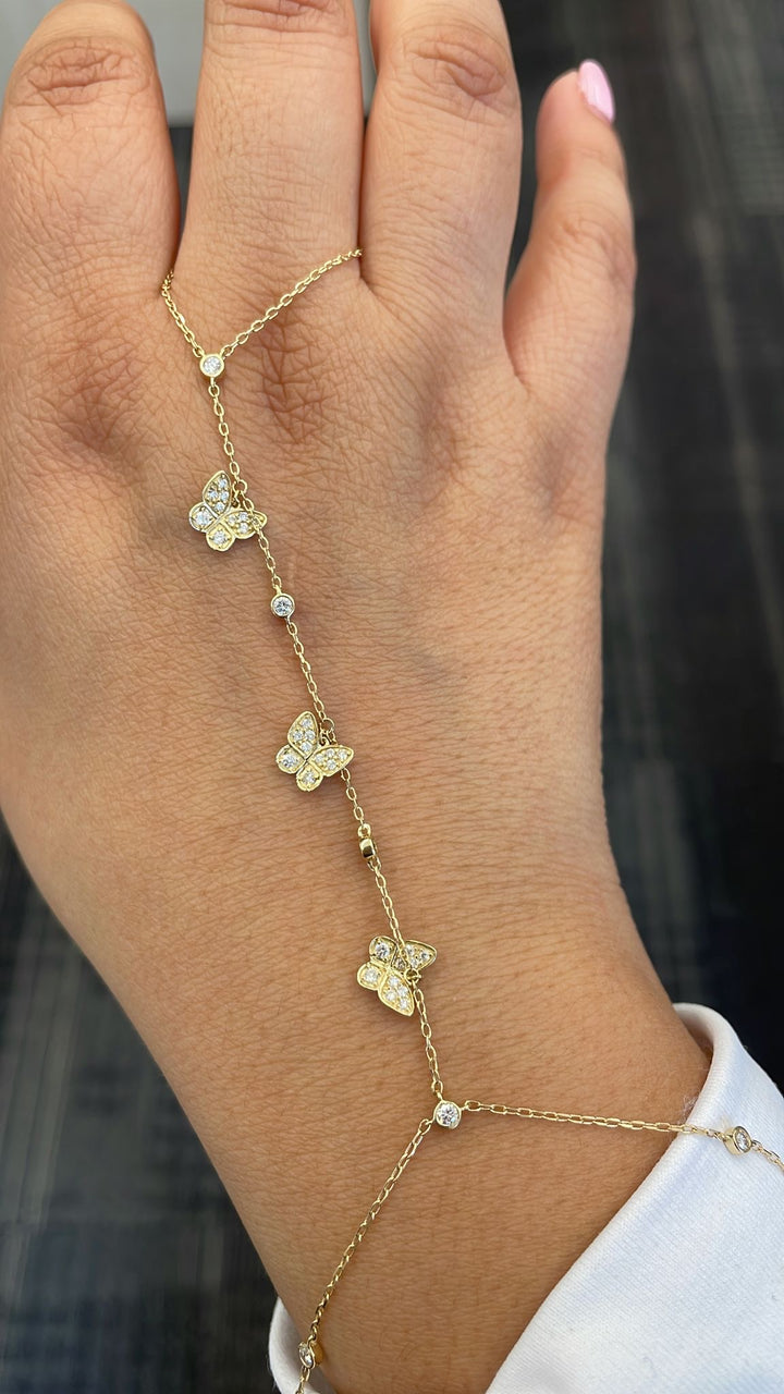 18K yellow gold diamond Butterfly Hand chain