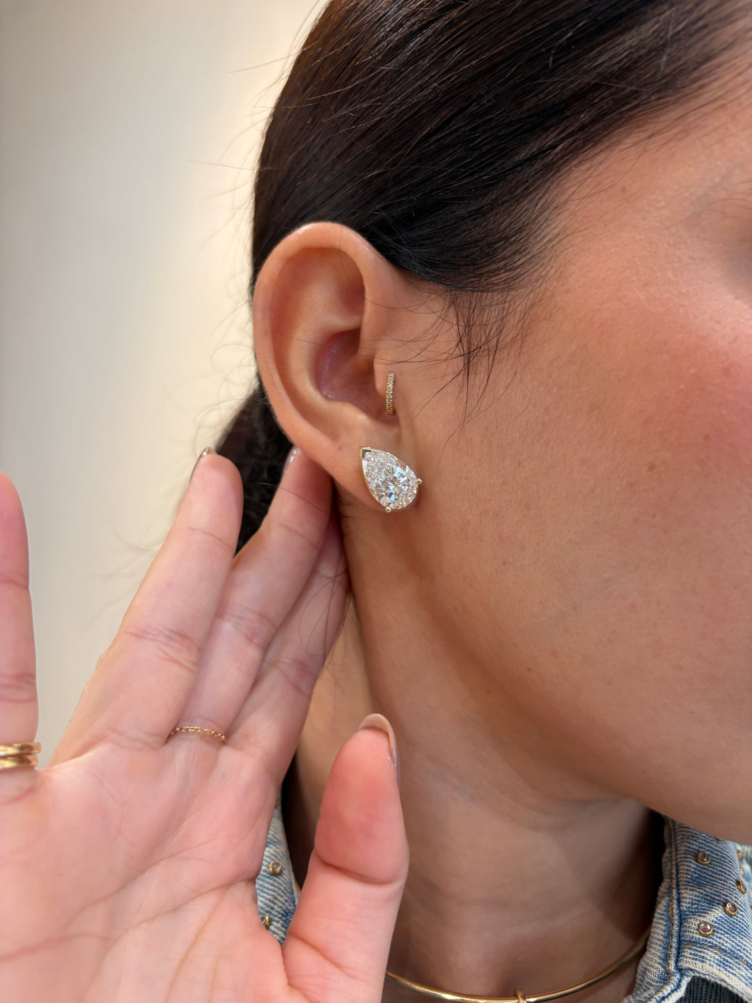 14K Yellow Gold 10.08cts Pear Cut Studs Pushback Earrings