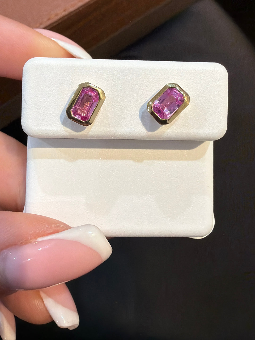 14K Yellow Gold and Pink Sapphire Earrings Pushbacks