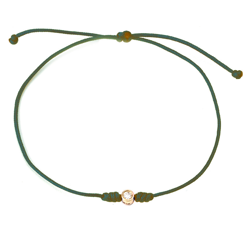 14K Bezel Set Diamond On Cord Bracelet