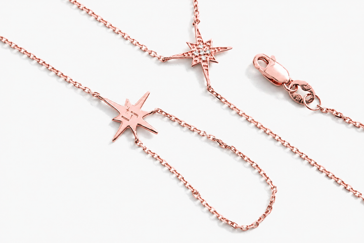14K Rose Gold and Diamonds LJ Exclusive Destellos Hand Chain Bracelet connected to Ring