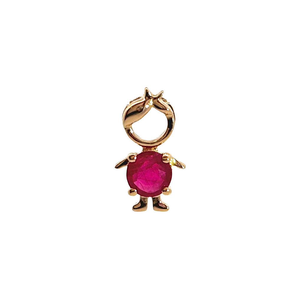 14K Yellow Gold Birthstone Round Prong Ruby Boy Pendant July
