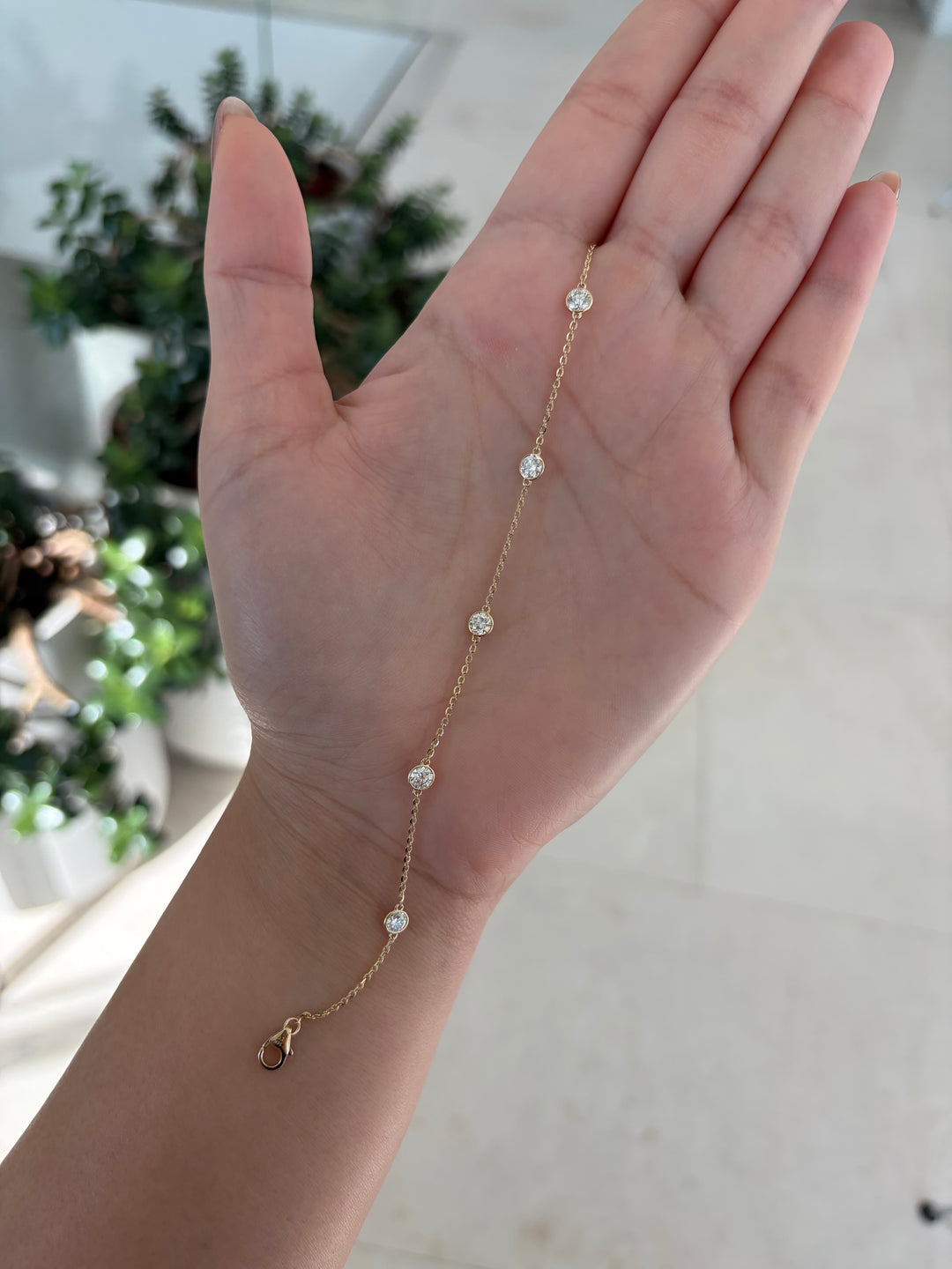 14K Yellow Gold By the Yard Lab Diamond Bezel Bracelet