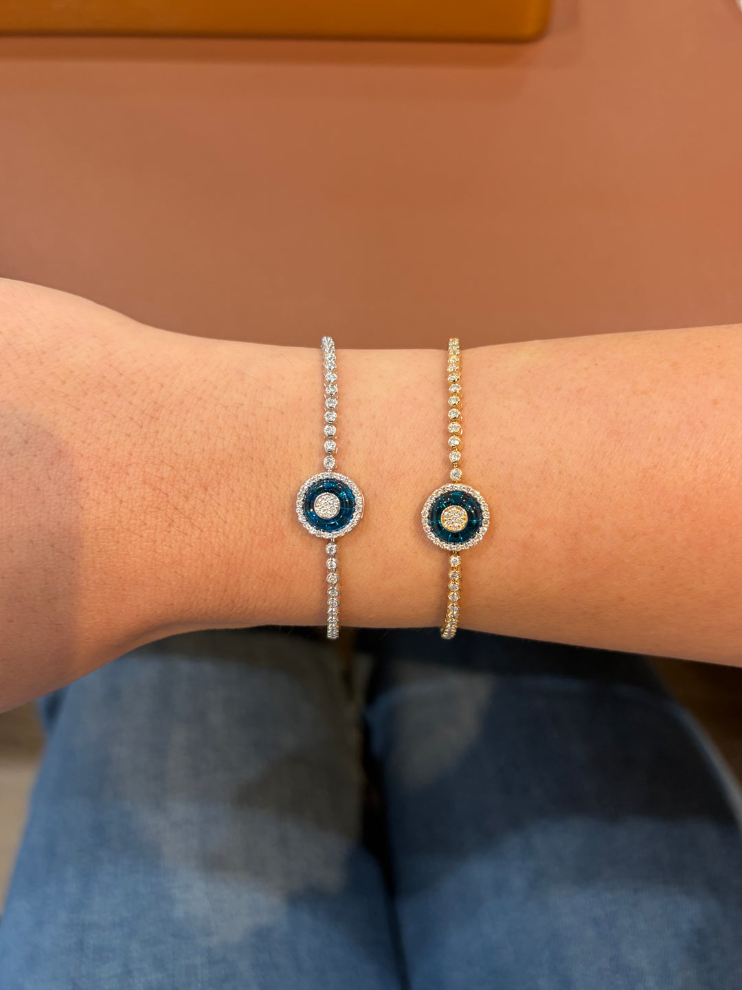14K Gold Diamond Evil Eye Tennis Link Bracelet
