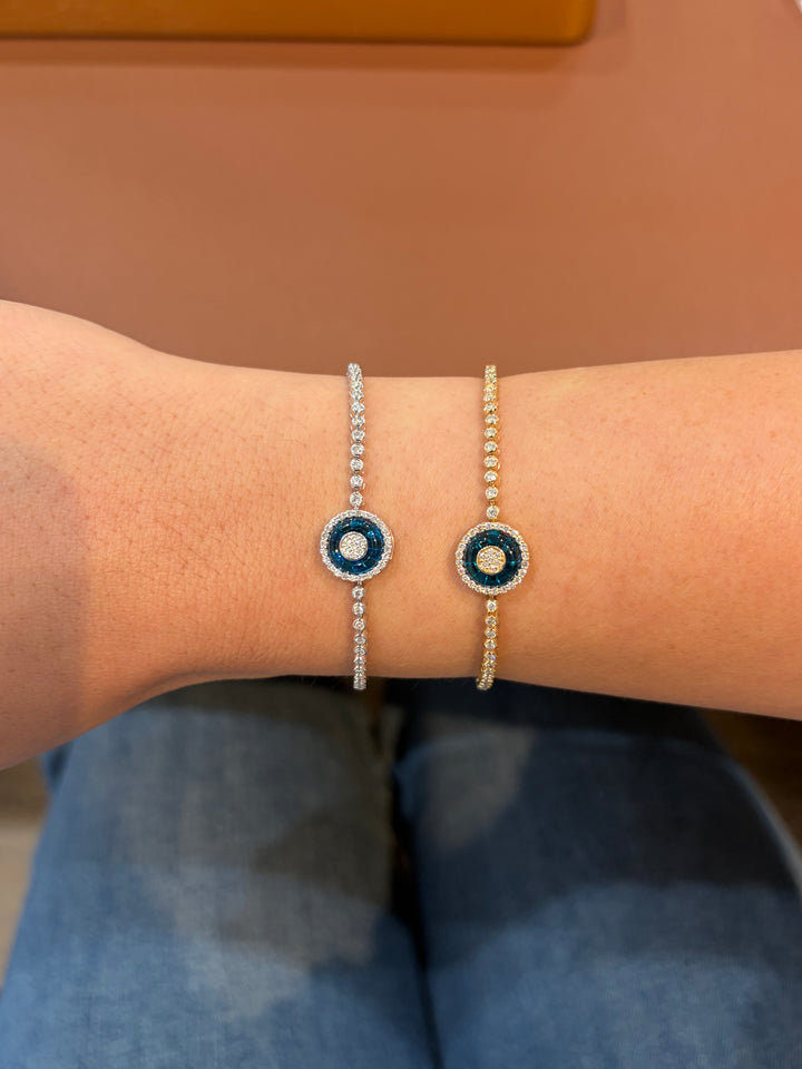 14K Gold Diamond Evil Eye Tennis Link Bracelet