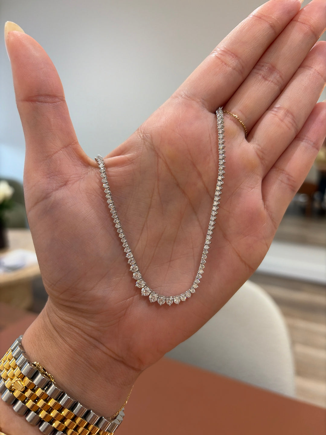 14K White Gold Riviera Graduated Lab Grown Diamond Tennis Necklace