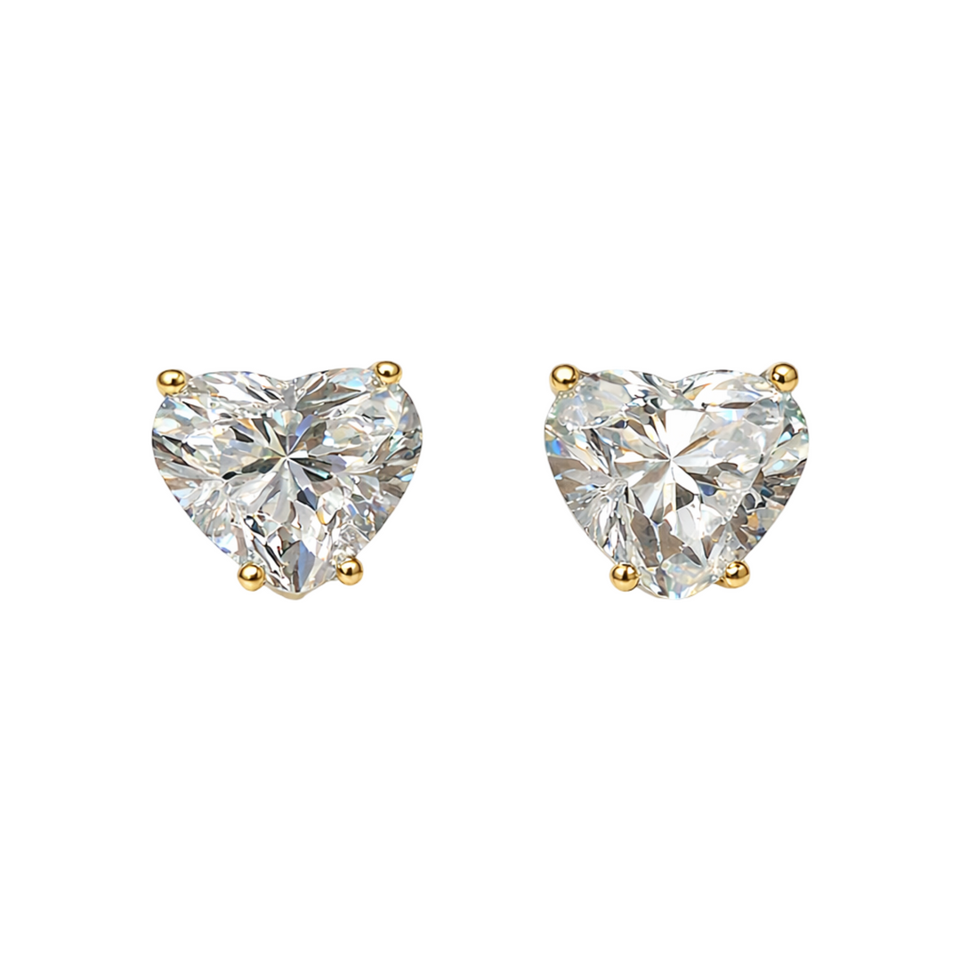14K Gold Heart Shape Lab Diamond Earrings Pushbacks