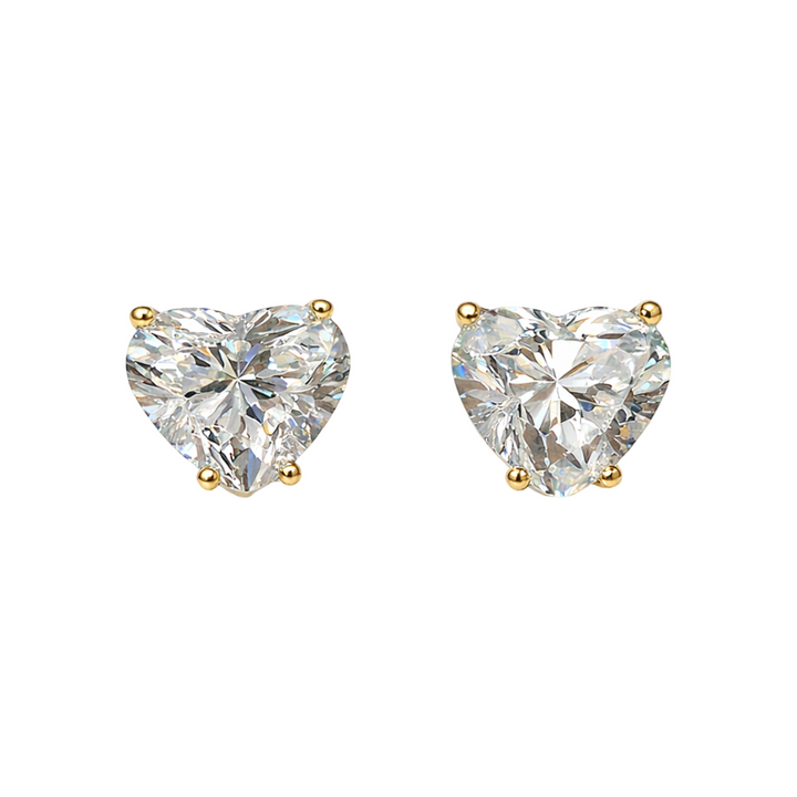 14K Gold Heart Shape Lab Diamond Earrings Pushbacks
