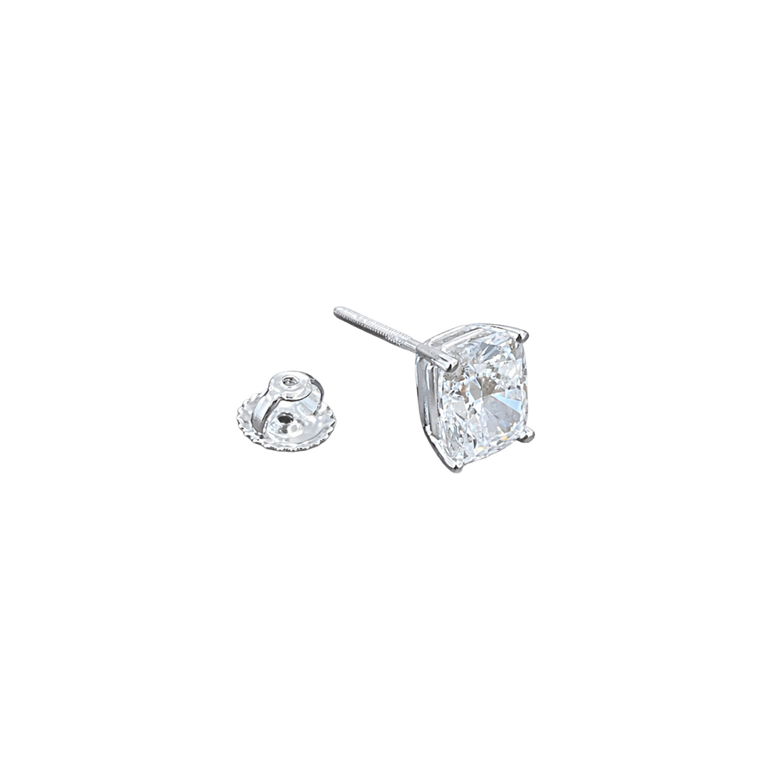 14K White Gold Cushion Cut Lab Diamond screwbacks Earrings