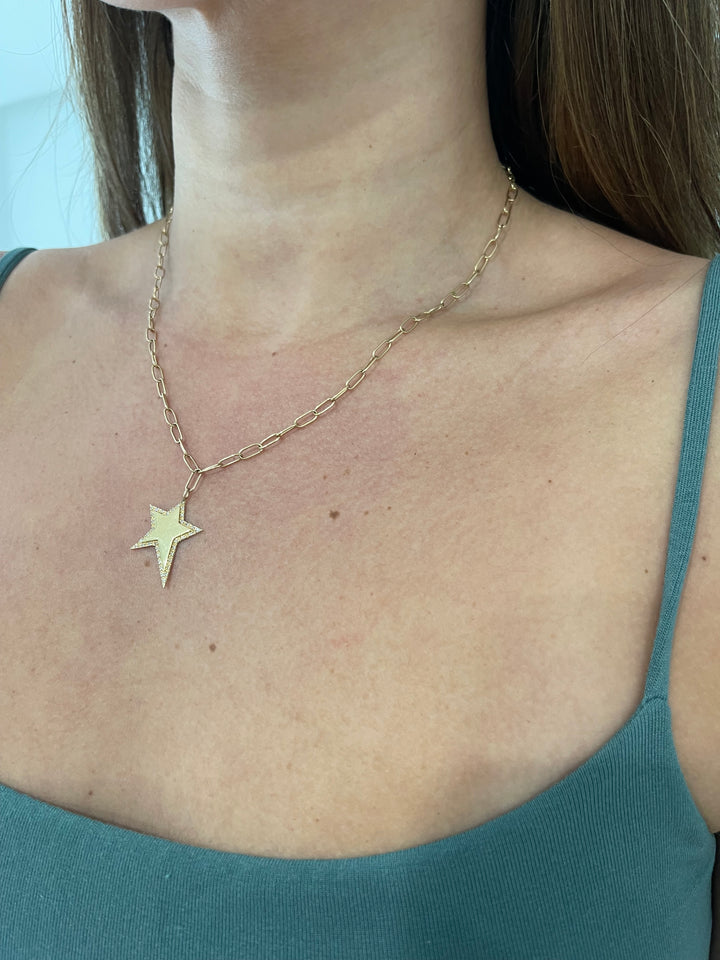 14K Paper Clip Necklace With Star Charm