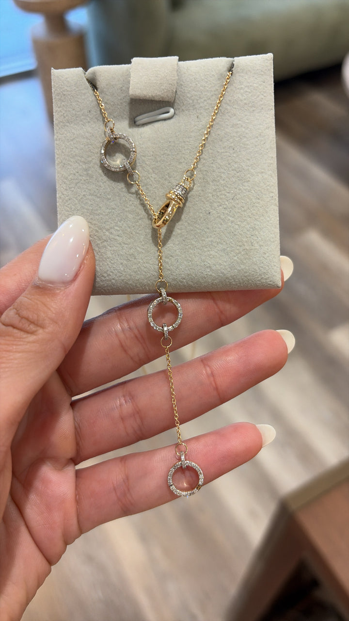 14K Yellow Gold and Diamonds Interlocking O-Ring Lariat Strand Necklace
