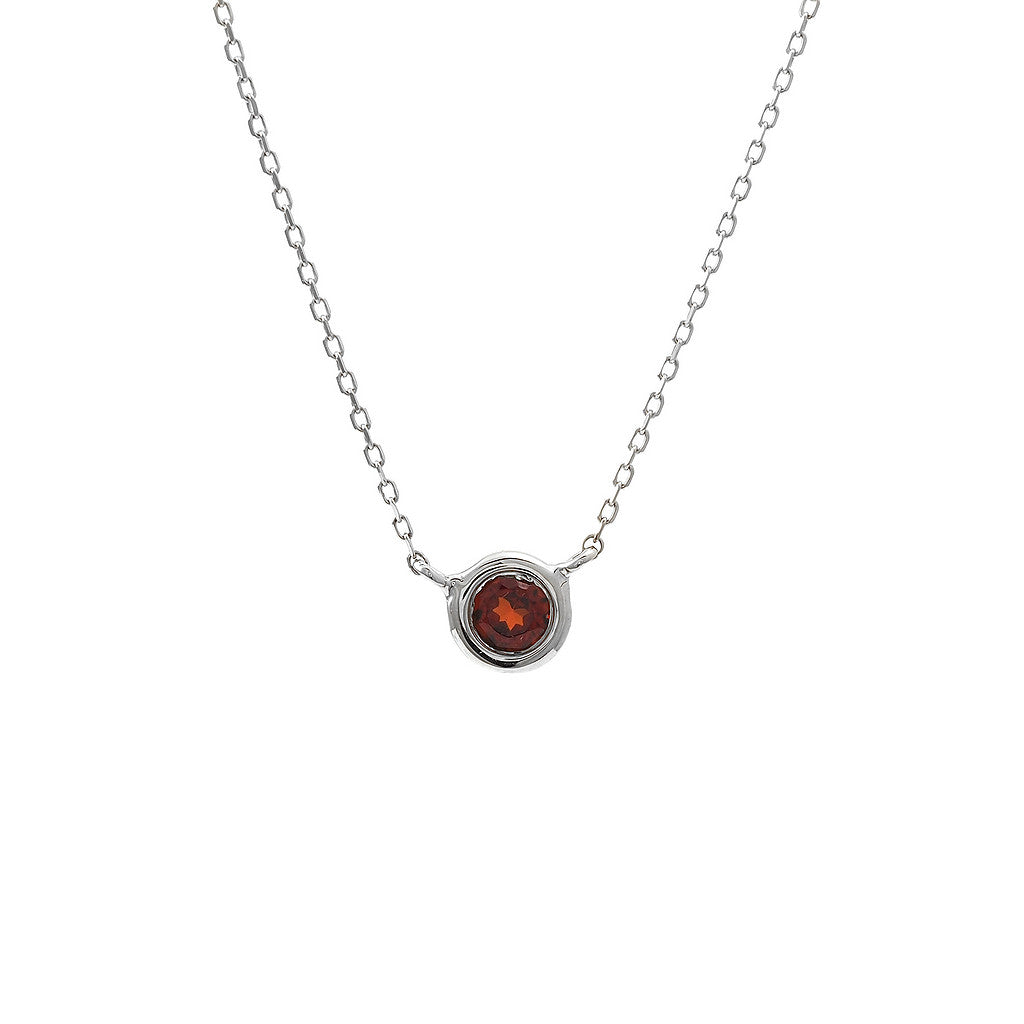 14K Gold Round Bezel Garnet Necklace