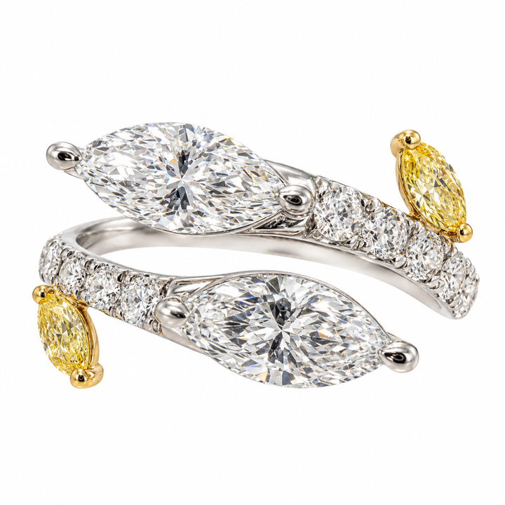 14K White Gold Lab Diamond Fancy Yellow Marquise Ring