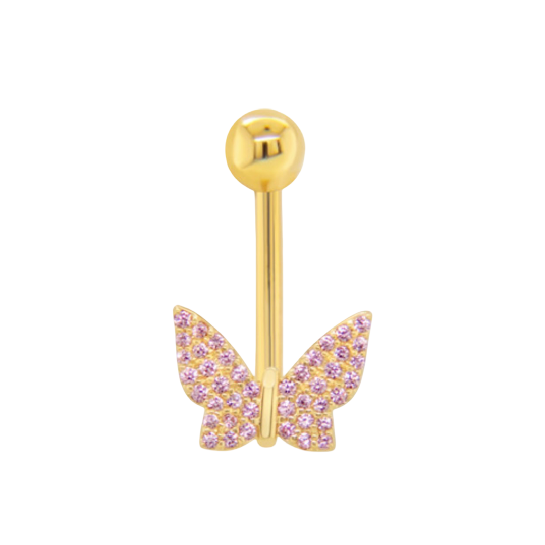 14K Yellow Gold Zirconia Belly Piercing