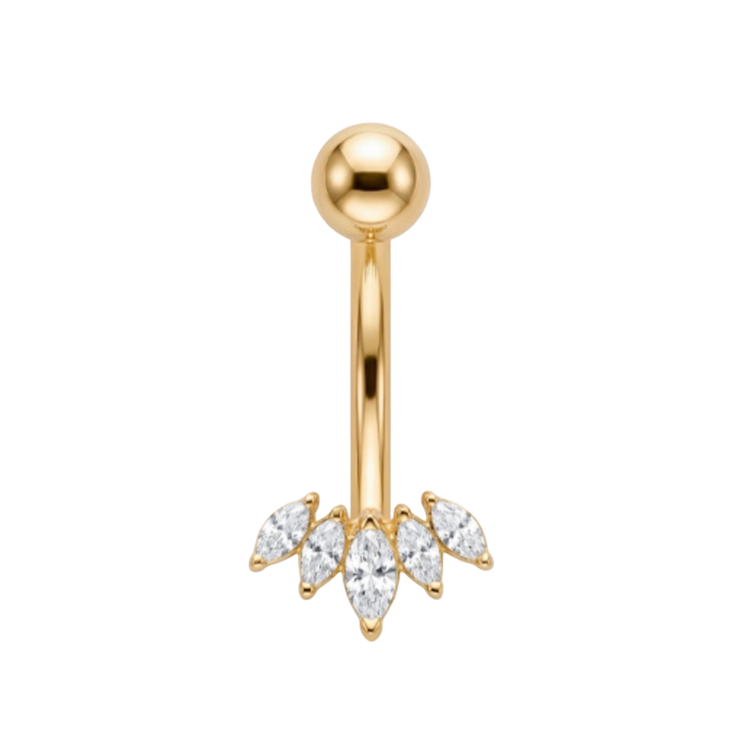 14K Yellow Gold Zirconia Belly Piercing