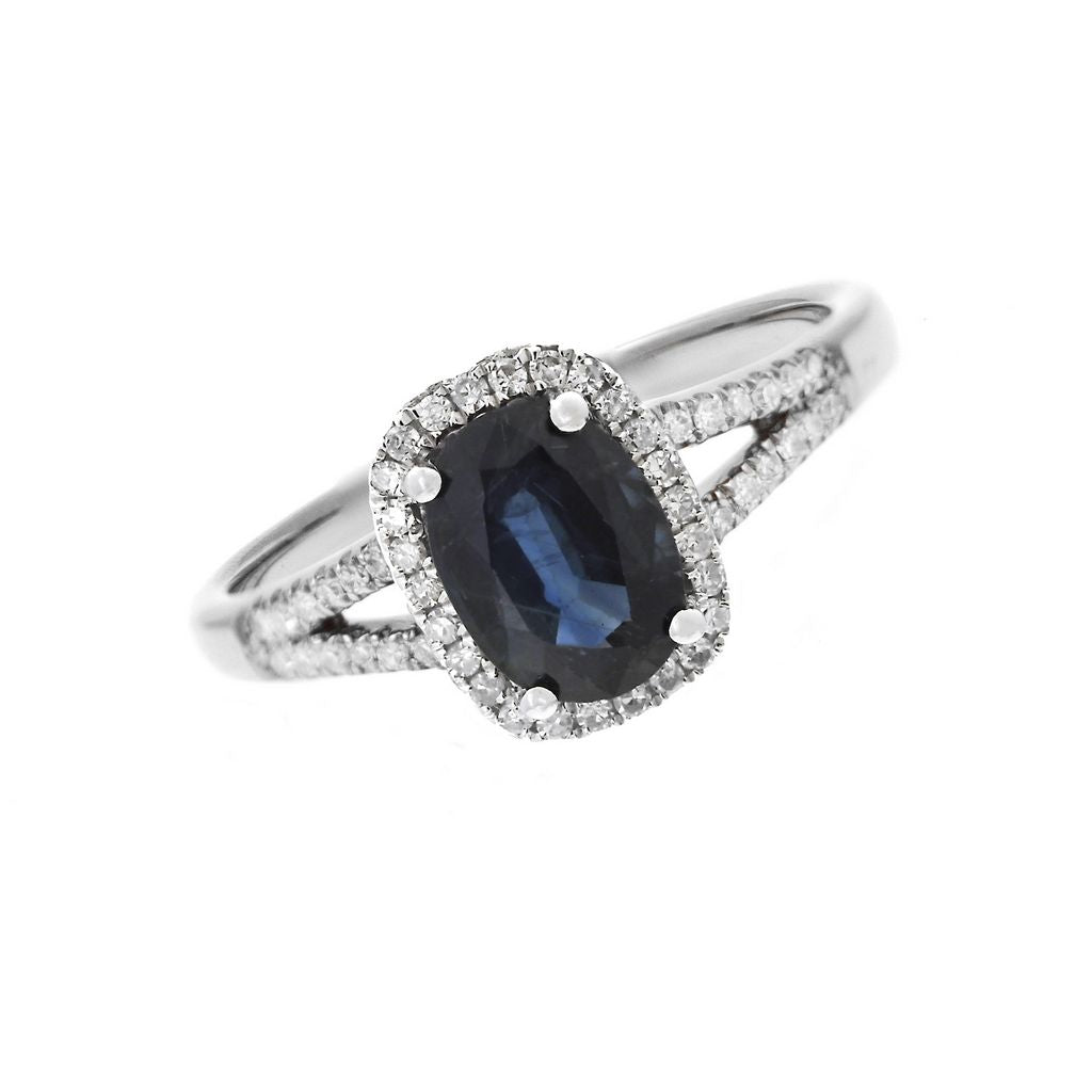 14K White Gold Retangular Prong Sapphire Ring