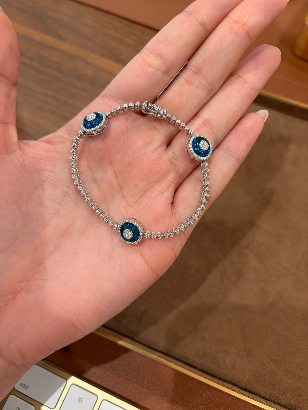 14K Gold Diamond Evil Eye Tennis Link Bracelet