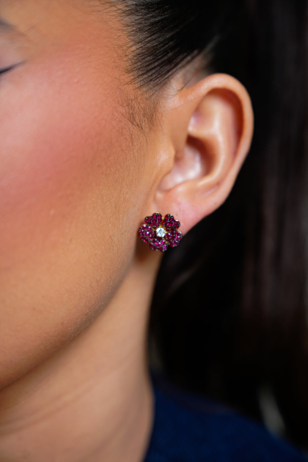 14K Yellow Gold Ruby and Diamond Earrings Pushbacks