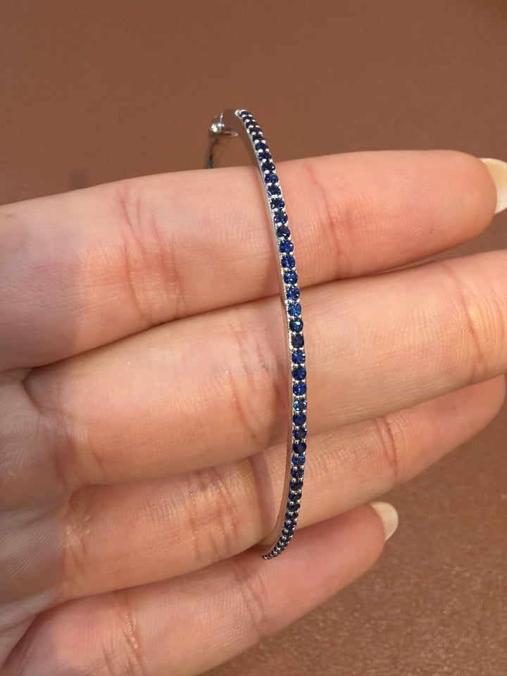 14K White Gold Sapphire Bangle Bracelet