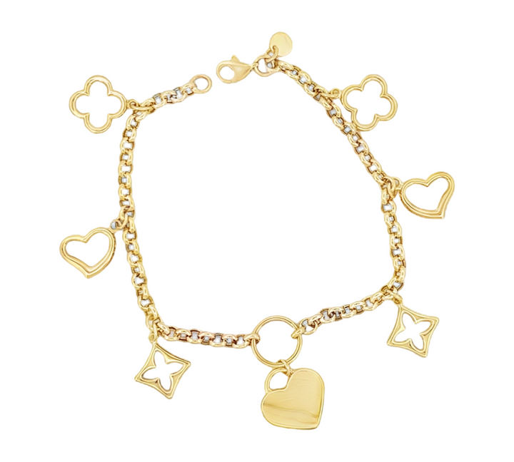14K Charms Bracelet hearts trebols