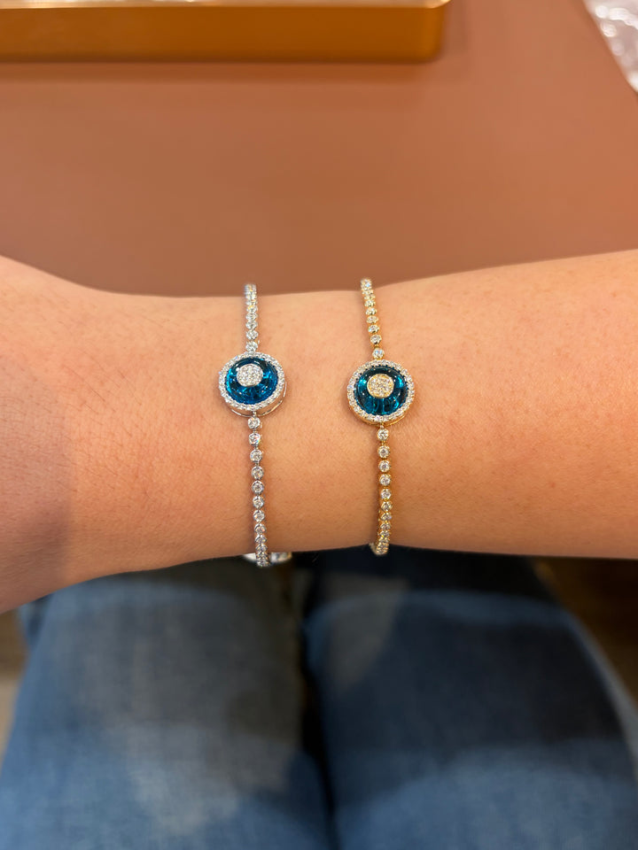 14K Gold Diamond Evil Eye Tennis Link Bracelet