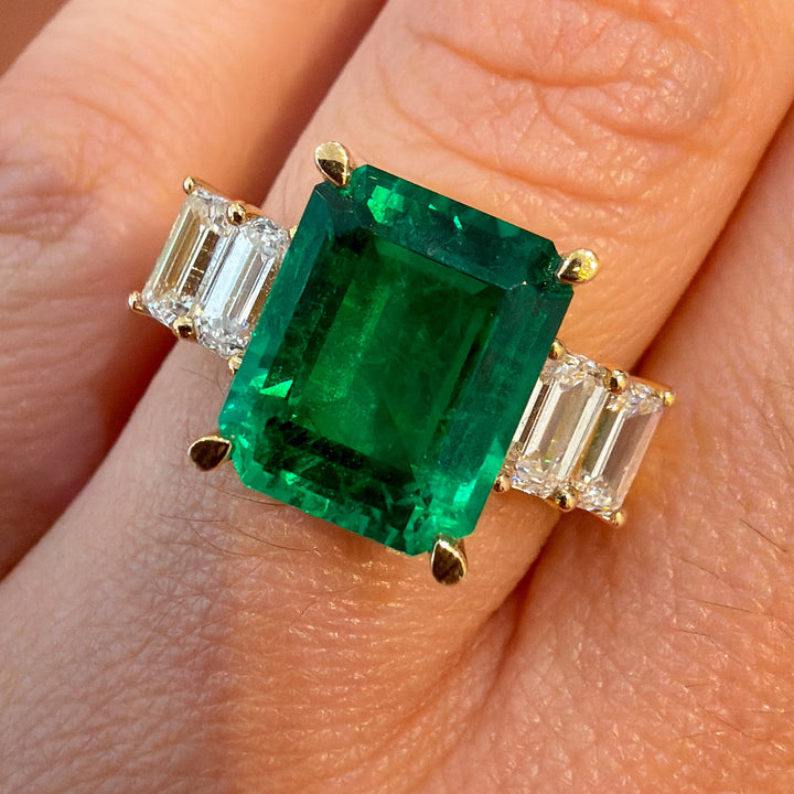 14K Yellow Gold Lab Diamond and Lab Emerald Ring