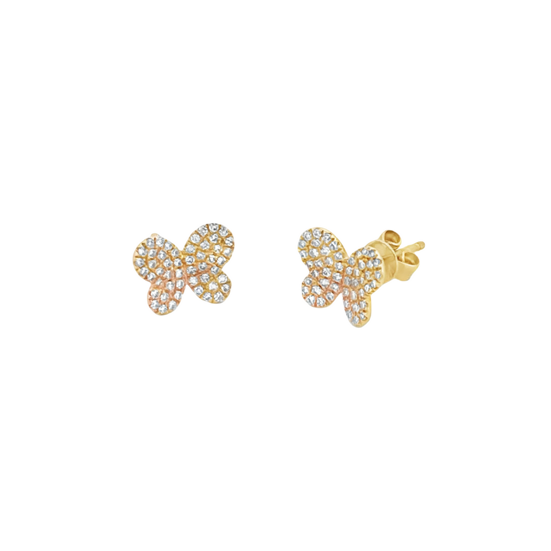 14K Yellow Gold Diamond Butterfly Earrings