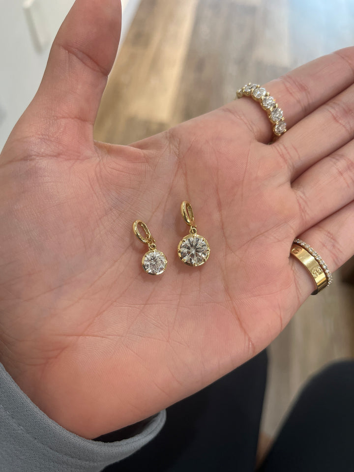 14K Yellow Gold Round Bezel Lab Grown Pendant Diamond Clip Charm