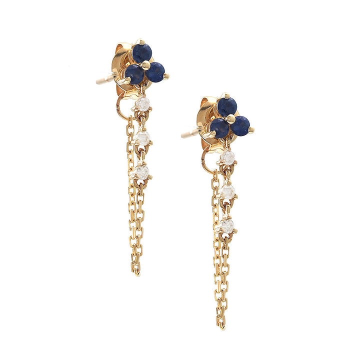 14K Sapphire Marquise Yellow Gold Round Prong Chain Earring