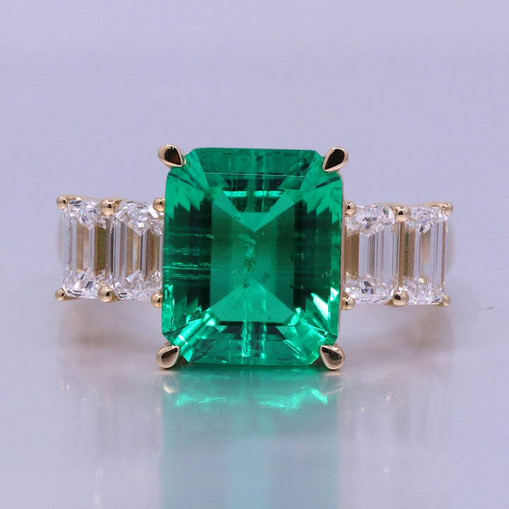 14K Yellow Gold Lab Diamond and Lab Emerald Ring